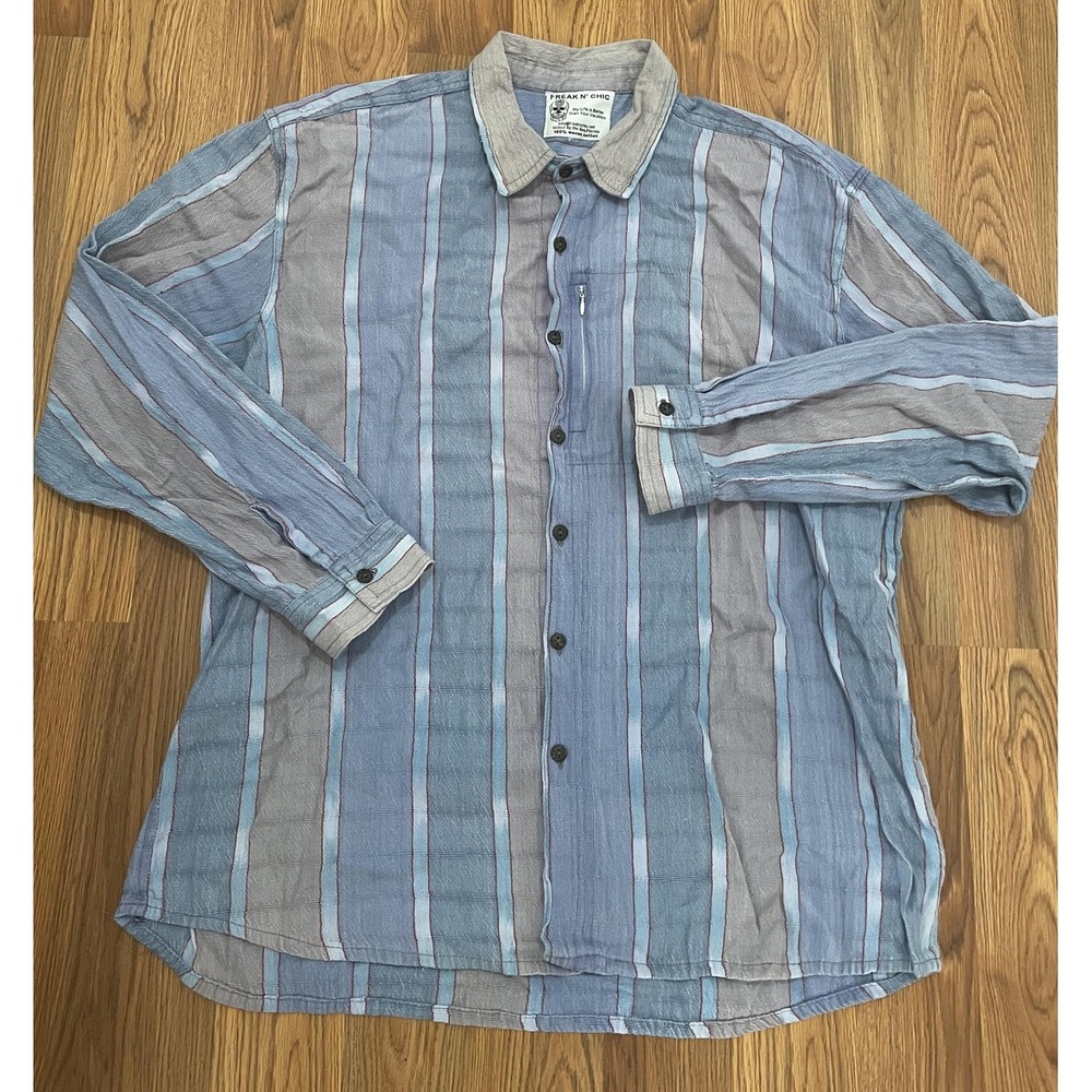 Freak N' Chic Button Up Mens XL Blue Striped Long Sleeve